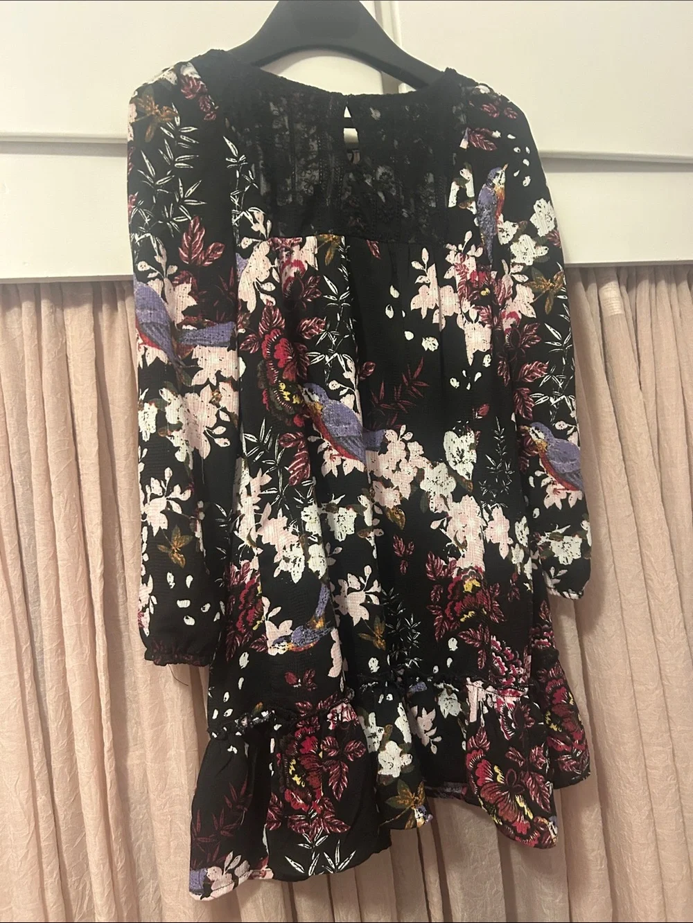 Weavers Black Floral Casual Kids Dress with Pink and Purple Accents